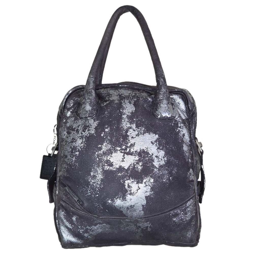 Customized Diesel Vintage Distressed Metallic Silver n Gray Leather Shoulder Bag
